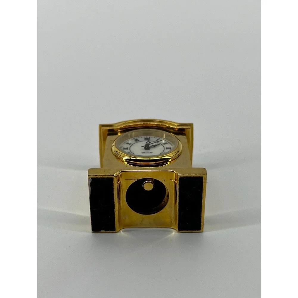 Miniature Gold Tone Quartz Clock With Roman‎ Numerals
